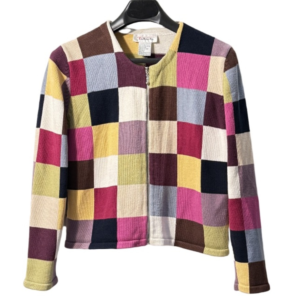 Talbots | Multi Color Patchwork Crew Zip Sweater … - image 1